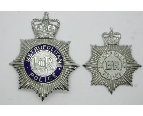 Metropolitan Police: enamelled metal helmet plate and a further example (2). P&amp;P Group 1 (£14+VAT for the first lot and £