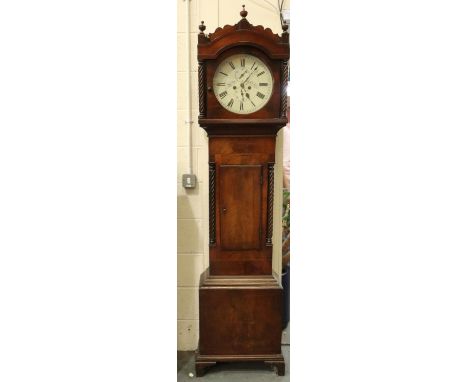 Early 19th century Castle Cary longcase clock, signed Duval, with two subsidiary dials and hourly chime, H: 215 cm. Not avail