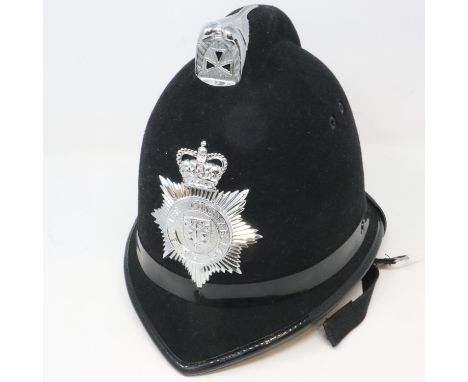 Cheshire Constabulary badged police helmet, size 56. P&amp;P Group 2 (£18+VAT for the first lot and £3+VAT for subsequent lot