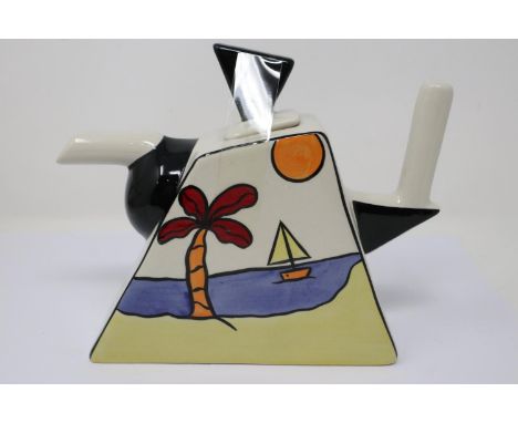 Lorna Bailey wedge teapot in the Tropicana pattern, no cracks or chips, H: 19 cm. P&amp;P Group 1 (£14+VAT for the first lot 