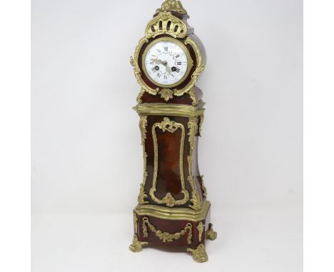 French 19th century table clock, with brass barrel movement, enamelled and painted dial with Roman chapters set within an orm