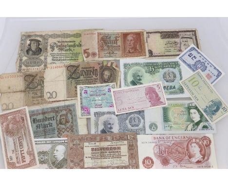 Mixed World banknotes, including a Fford 10 shilling note. P&amp;P Group 1 (£14+VAT for the first lot and £1+VAT for subseque