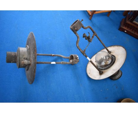 Two large industrial ceiling light fittings , sold as decorative and untested