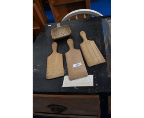 A small selection of antique treen butter pats/scotch hands etc, originally bought from clearance sale at Hill Top, Sawrey in