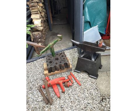 A 1 CWT Anvil, stand, swage block and associated tools
