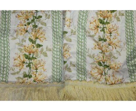 Pair of good quality interlined curtains with trailing yellow honeysuckle panels, 93cm wide x 225cm drop, together with match