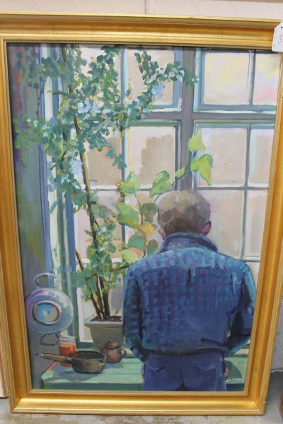 David Wood (1933 - 1996), oil on board - John in Potting 