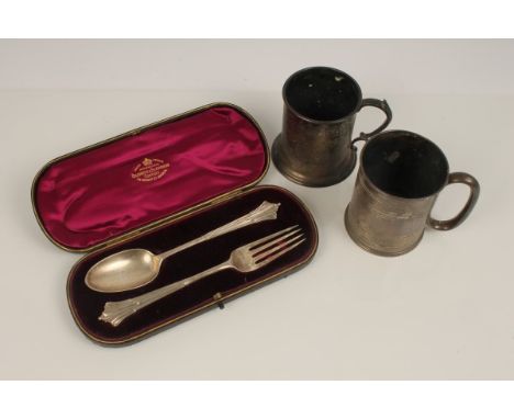 Victorian silver christening mug with engraved floral decoration and leaf mounted scroll handle (London 1872), maker - S. S. 