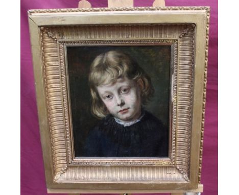Mid-19th century English School oil on canvas - portrait of a young girl, in gilt frame, 34cm x 29cm