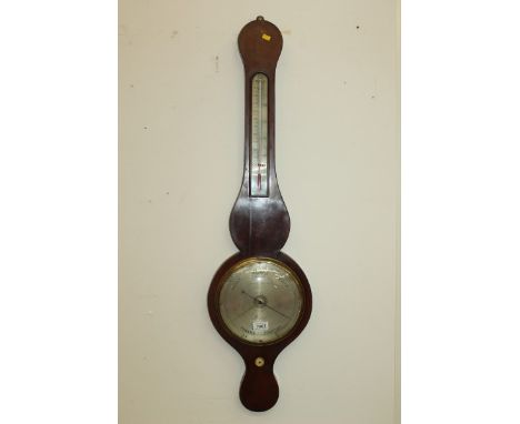 Victorian wheel barometer with eight inch silvered dial signed - Bywater Dawson & Co. Liverpool and separate thermometer, in 