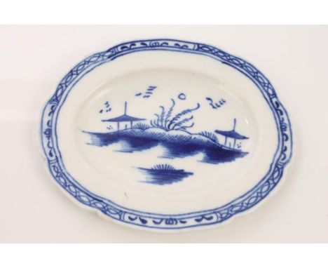 18th century Caughley blue and white miniature meat platter, primitively painted with chinoiserie scene, 10cm long  CONDITION