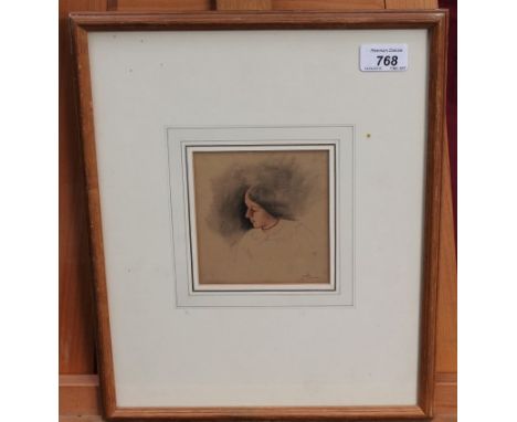 Edward Thompson Davis (1833 - 1867), pastel and pencil study - portrait of a lady, signed, bearing Squire Gallery label verso