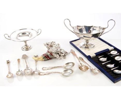 Selection of miscellaneous silver and silver plate, including Edwardian silver sugar basket of faceted form, with reeded hand