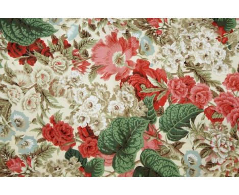 Two pairs of good quality lined linen Union fabric curtains with trailing floral bouquets, each 100cm wide x 249cm drop, toge