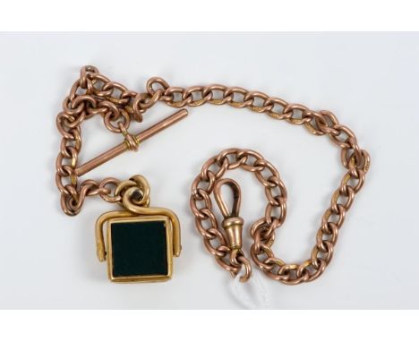 Edwardian rose gold (9ct) curb link watch chain with a Victorian gold (18ct) mounted compass fob CONDITION REPORT 33cm length