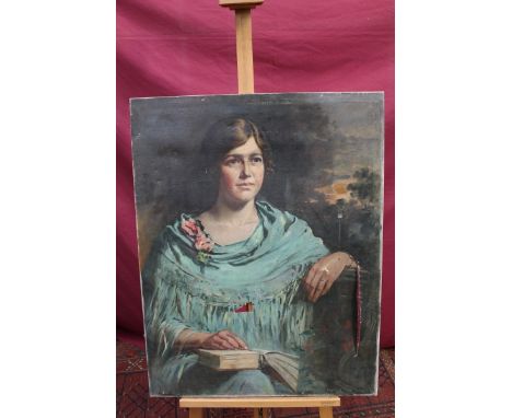 Frank Watson Wood (1862 - 1953), oil on canvas - portrait of a lady seated with a book, signed and dated 1930, 91cm x 71cm