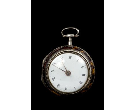 George III silver and tortoiseshell pair cased pocket watch with white enamel dial, verge movement with Egyptian pillars sign