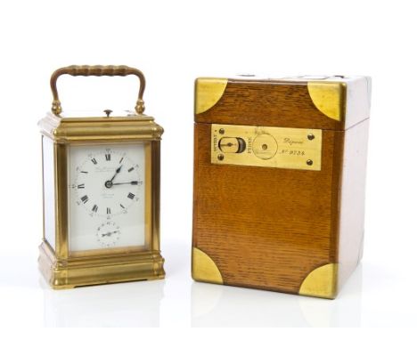 Fine quality late 19th / early 20th century French carriage clock with eight day repeat movement and alarm striking on a gong