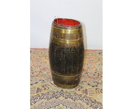 19th century oak and brass bound stick stand, 63cm high