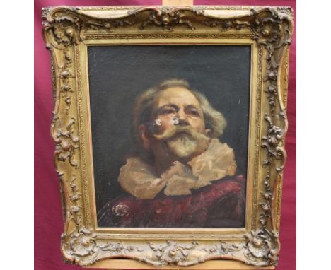 Late 19th century Continental School oil on canvas - portrait of a bearded gentleman in ruff, bearing signature, in gilt fram