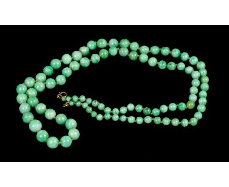 Old Chinese jade / green hardstone bead necklace with a string of graduated spherical beads, 77cm