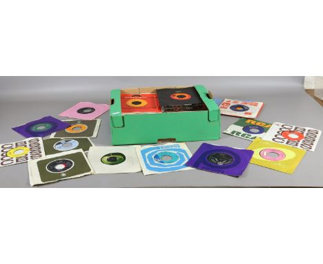 A collection of 45 rpm records to include rock, pop and folk examples by Bob Dylan, Status Quo, Rod Stewart, Bread, Cat Steve