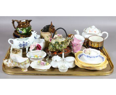 A tray of collectable ceramics to include copper lustre ware, Czechoslovakia cruet, Capodimonte and Royal Worcester, etc.