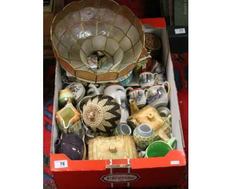 A box of ceramics to include Fenton china, Oriental teawares, Coalport, Keele Street pottery cottage ware and Tiffany & Co al