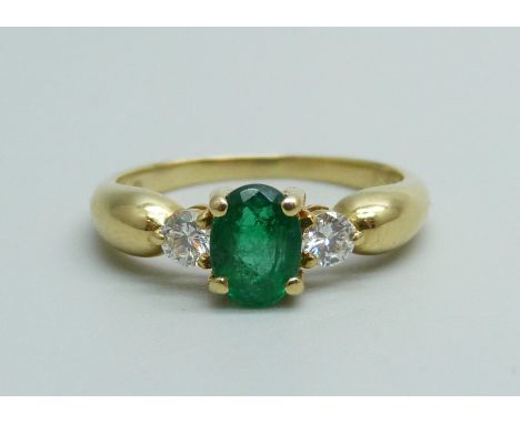 A yellow metal, emerald and diamond ring, 3.3g, M, hallmark work 
