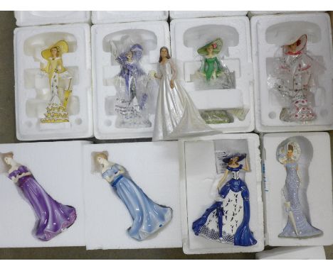 Nine figures of ladies, Royal Worcester, Bardford Exchange, The Hamilton Collection, all but one boxed **PLEASE NOTE THIS LOT