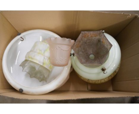 Four 1950s large glass ceiling light shades and four smaller **PLEASE NOTE THIS LOT IS NOT ELIGIBLE FOR IN-HOUSE POSTING AND 