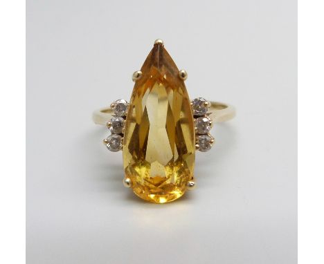 A 14ct gold, citrine and diamond ring, 3.8g, N 