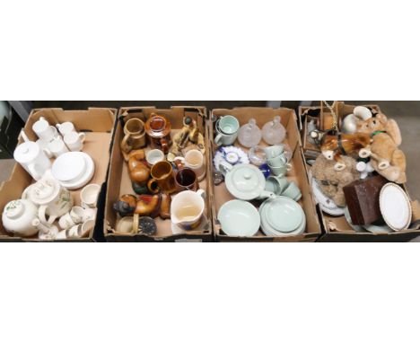Four boxes of mixed china, Poole, Coalport, Wood's, other china and a soft toy **PLEASE NOTE THIS LOT IS NOT ELIGIBLE FOR IN-