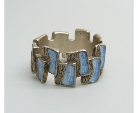 A silver and enamel ring by Sheila Fleet, Orkney, N 