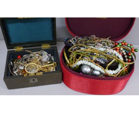Two boxes of vintage costume jewellery 