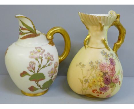 A Royal Worcester blush ivory vase, with small chip to rim and a Royal Worcester gilt ivory vase, both decorated with flowers