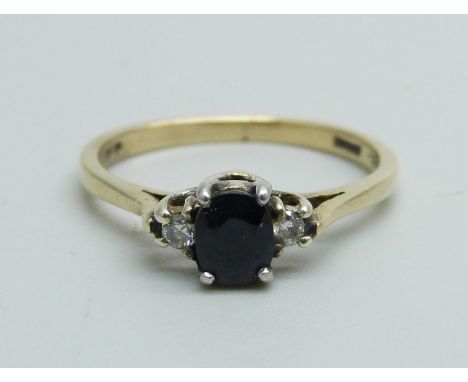 A 9ct gold, sapphire and diamond ring, 1.8g, K 
