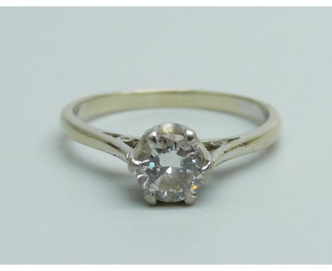 An 18ct gold, diamond solitaire ring, 2.7g, P, approximately 0.5ct diamond weight 