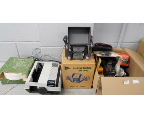 A slide projector, Boots cine editor, mixed cameras and accessories **PLEASE NOTE THIS LOT IS NOT ELIGIBLE FOR IN-HOUSE POSTI
