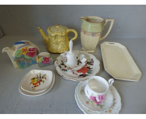 Qty of china incl. 'Clarice Cliff' teapot & sugar basin (teapot lid damaged)