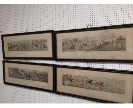 After H. Alken , set of 4 colour hunting prints "Leicestershire Coverts" framed & glazed, 12 x 60 cm
