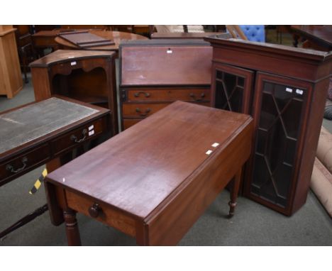 Edwardian inlaid mahogany bureau bookcase 118H x 77W cm, a George III mahogany corner wash stand & a mahogany concave fronted