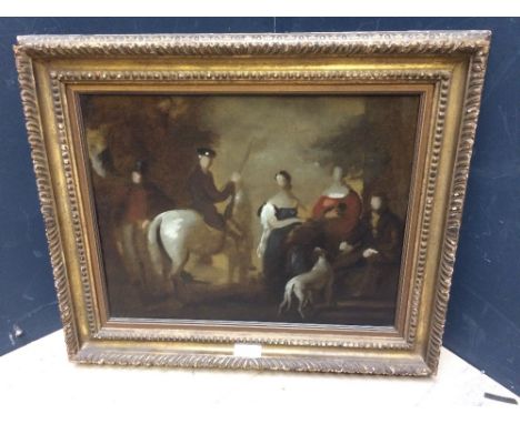 C19th school, oil on canvas "Preparatory sketch for a group family portrait", relined and on new stretcher, 30 x 39 cm