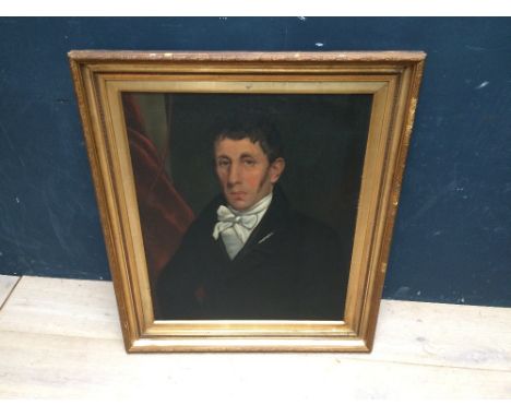 Oil on canvas half portrait of a Victorian Gentleman (scratches)