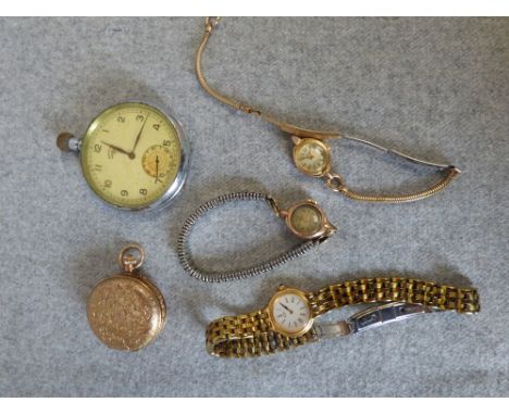 9ct gold pocket watch, Rotary pocket watch & 3 various watches