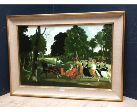 DORIS ZINKESEN (1898-1991), British, oil on canvas "Queen Anne Hunting in Richmond Park" Signed. Lower. Right., framed, 50 x 