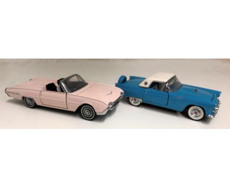 FRANKLIN MINT 1:42 SCALE PRECISION MODEL 1956 BLUE THUNDERBIRD AND 1962 PINK THUNDERBIRD CONVERTIBLE