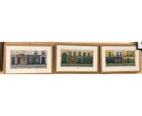 SET OF THREE LIMITED EDITION PRINTS BY A.R. ENOUX - PARISIAN SHOP FRONTS, 176/250, 140/175, 114/175 60CM X 32CM APPROX IN LIG