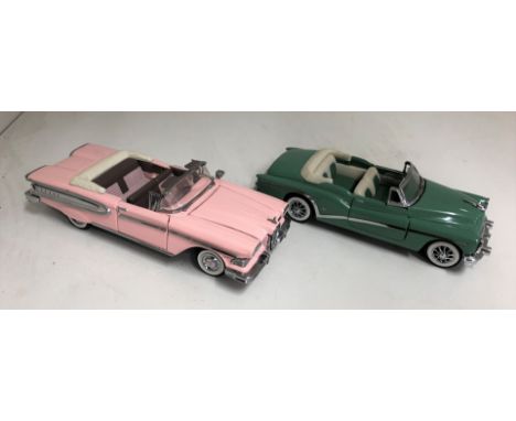 FRANKLIN MINT 1:42 SCALE PRECISION MODEL 1953 GREEN OPEN TOP BUICK SKYLARK AND 1958 EDSEL PINK COVERTIBLE