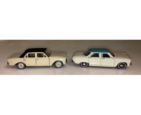 FRANKLIN MINT 1:42 SCALE PRECISION MODEL 1960 WHITE CHEVROLET CORVAIR AND 1963 BLACK AND CREAM RAMBLER